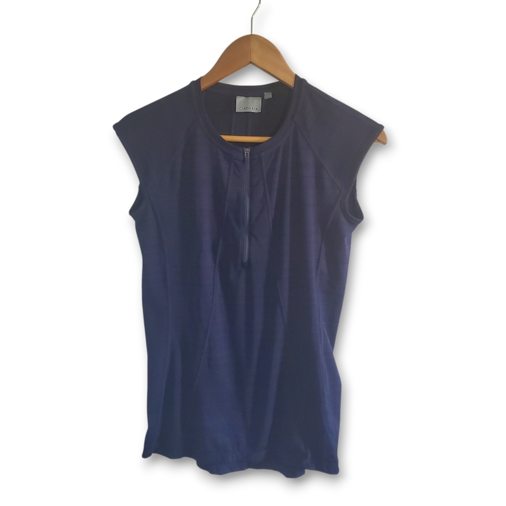 Athleta Cap Sleeved Navy Blue 1/4-zip Tank Top, Size S